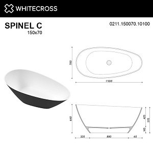 Ванна WhiteCross Spinel C 150x70 черный/белый глянец купить в интернет-магазине Sanbest