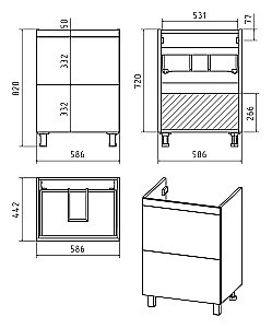 Тумба с раковиной Misty Атлантик - 60 П-Атл-01060-0112Я белая для ванной в интернет-магазине Sanbest