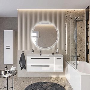 Тумба с раковиной Cezares ECO-CER-N 120 ECO-CER-N-1200-2C-1A-SO-BL белая глянцевая для ванной в интернет-магазине Sanbest