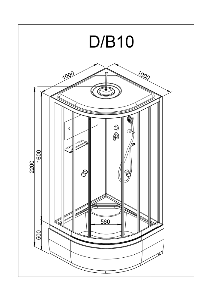 Душевая кабина Deto Серия В B10S LED BLACK 100x100 купить в интернет-магазине Sanbest