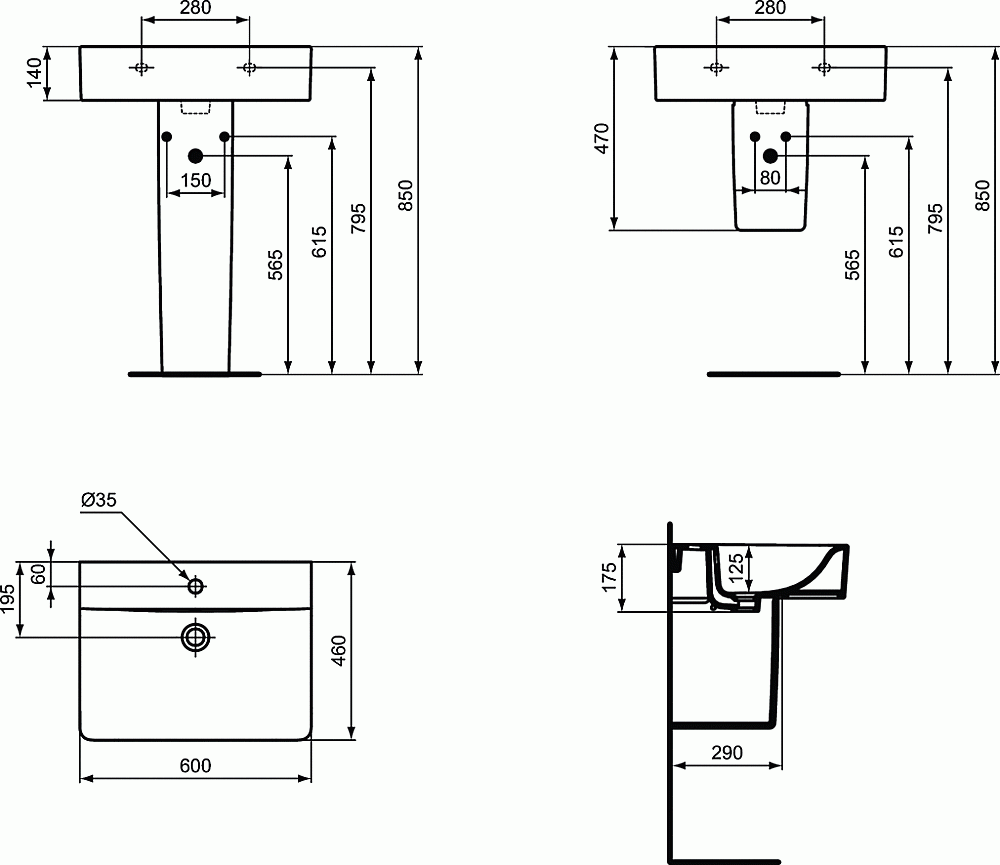 Раковина на полупьедестале Ideal Standard Connect 60 E794501 белая купить в интернет-магазине Sanbest