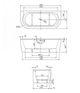 Ванна акриловая Cezares SLIM WALL-180-80-60-W37-SET купить в интернет-магазине Sanbest