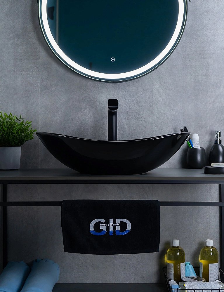 Раковина накладная Gid Lago 61 BL9811 53349 черная купить в интернет-магазине Sanbest