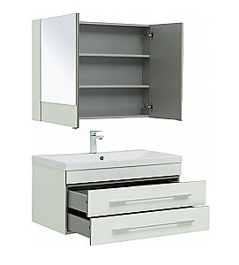 Тумба с раковиной Aquanet Верона 90/Нота New 90 подвесная с 2 ящиками белая глянцевая для ванной в интернет-магазине Sanbest