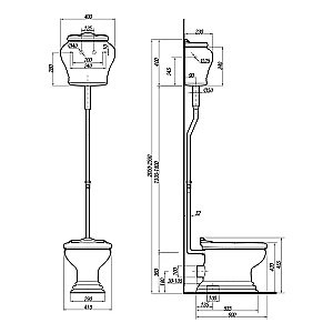 Унитаз Migliore Milady 20886 с высоким бачком выпуск в стену белый/декор платина/цепочка хром купить в интернет-магазине Sanbest