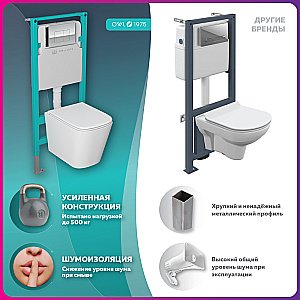 Унитаз с инсталляцией OWL 1975 Vatter Ruta H mini OWLINSTNI.TOWLT190403S безободковый, с крышкой микролифт, с кнопкой Nikel хром купить в интернет-магазине Sanbest