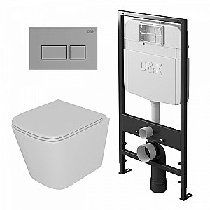Унитаз подвесной с инсталляцией D&K Berlin DS1431605 белый/кнопка хром, безободковый, с крышкой микролифт купить в интернет-магазине Sanbest