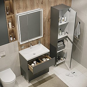 Тумба с раковиной напольная Grossman МЕРКАДО 80 с 2-я ящ, графит матовая для ванной в интернет-магазине Sanbest