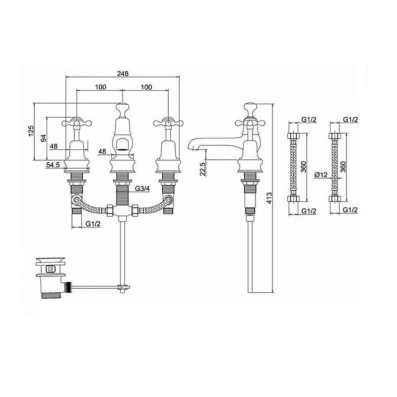 Смеситель для раковины Burlington Regent CLR12-QT GOLD золото купить в интернет-магазине сантехники Sanbest