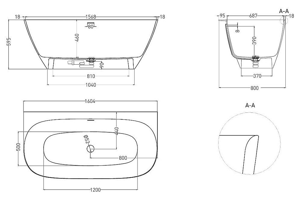 Ванна Salini Sofia Wall S-Sense 102517GF 160x80 RAL купить в интернет-магазине Sanbest