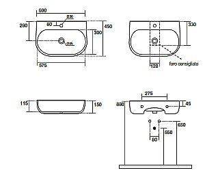 Раковина Kerasan Nolita 60 534101*1 белая купить в интернет-магазине Sanbest