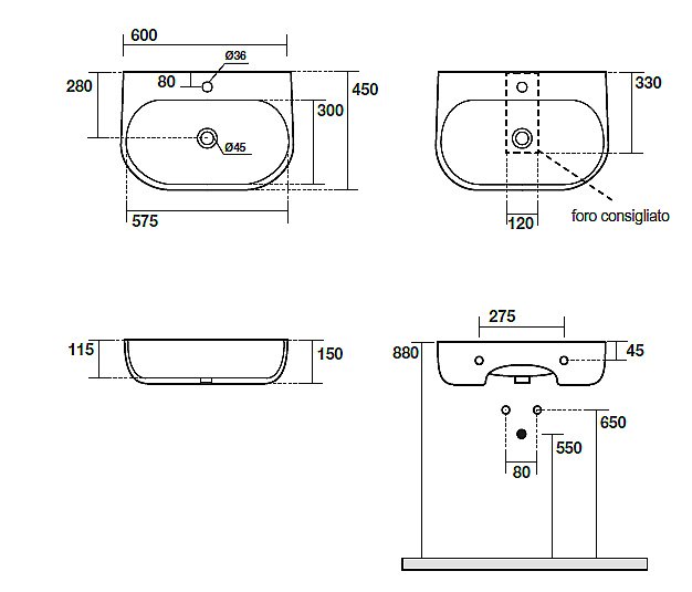 Раковина Kerasan Nolita 60 534101*1 белая купить в интернет-магазине Sanbest