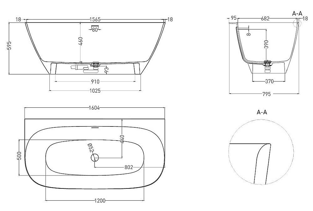 Ванна Salini Sofia Wall S-Stone 102527MF 160x80 RAL матовая купить в интернет-магазине Sanbest