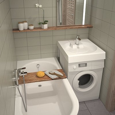 Дизайн стиральная машинка под раковиной в ванной фото