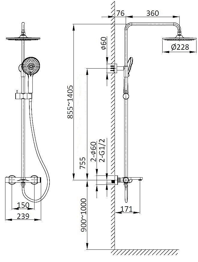 Душевая система Vincea Rondo VSFS-1R1GM вороненая сталь купить в интернет-магазине сантехники Sanbest