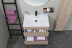 Тумба с раковиной Aquanet Нота New 334197 60 дуб светлый для ванной в интернет-магазине Sanbest