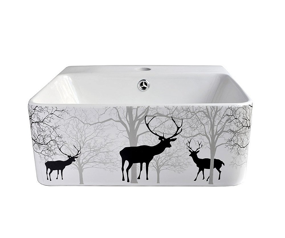 Раковина Bronze De Luxe Black Deer 42 1060BD белая, с декором купить в интернет-магазине Sanbest