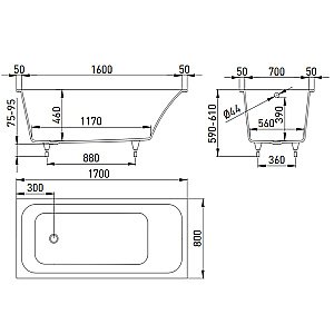 Ванна Salini Orlanda Kit S-Sense 170x80 102116G белая купить в интернет-магазине Sanbest
