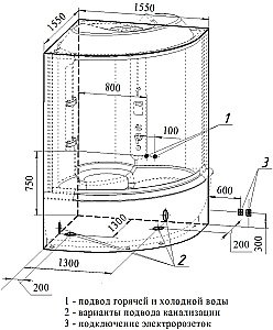 Душевой бокс Радомир Калифорния 155х155 стекло прозрачное/профиль черный купить в интернет-магазине Sanbest