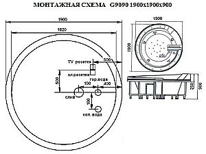 Ванна акриловая Gemy Water Channel G9090 O 190х190 белая с гидромассажем купить в интернет-магазине Sanbest