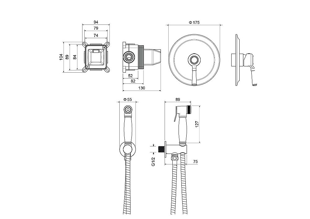 Гигиенический душ Aquatek Классик AQ1519MB черный матовый купить в интернет-магазине сантехники Sanbest