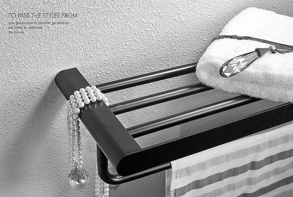 Полотенцедержатель с полкой WONZON & WOGHAND CARBON, Черный (WW-7781) купить в интернет-магазине сантехники Sanbest