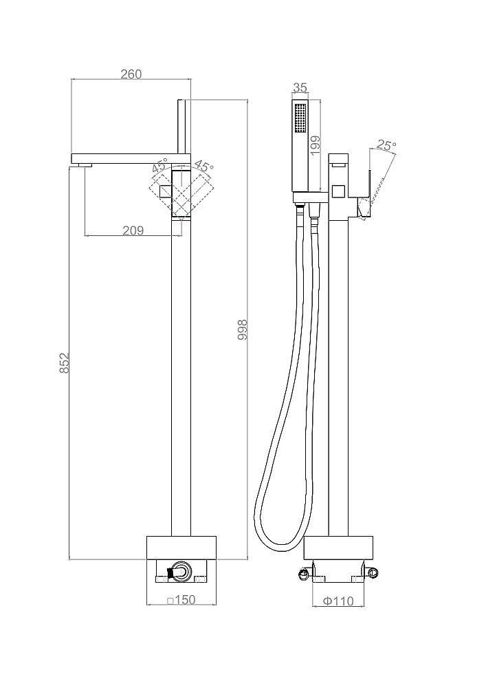Смеситель для ванны D&K Bayern.Liszt DA1516006 графит купить в интернет-магазине сантехники Sanbest