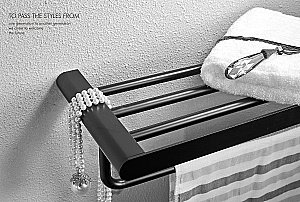 Полотенцедержатель с полкой WONZON & WOGHAND CARBON, Черный (WW-7781) купить в интернет-магазине сантехники Sanbest