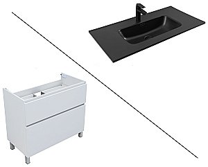 Тумба с раковиной Aquanet Вега 90 344124+329256 белая глянцевая для ванной в интернет-магазине Sanbest