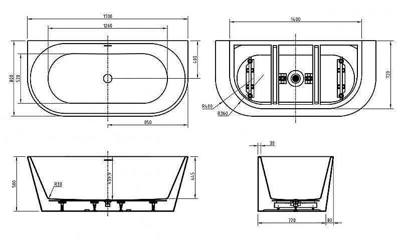Ванна акриловая BelBagno BB710 170х80 купить в интернет-магазине Sanbest