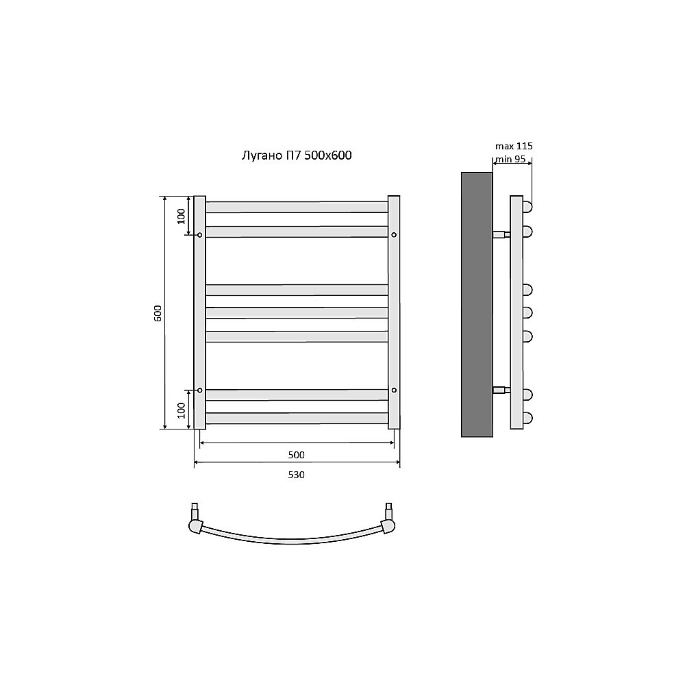 Полотенцесушитель водяной Aquatek Лугано П7 50х60 AQ DOC0760BL черный муар купить в интернет-магазине сантехники Sanbest