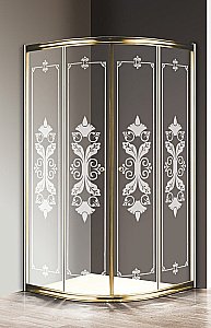 Душевой уголок Cezares Giubileo 90х90 GIUBILEO-R-2-90-SCORREVOLE-CP-G стекло прозрачное с рисунком/профиль золото купить в интернет-магазине Sanbest