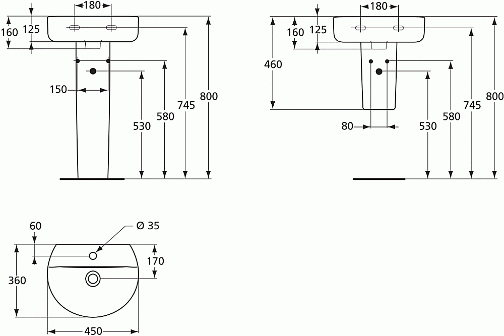 Раковина на полупьедестале Ideal Standard Connect 45 E805701 белая купить в интернет-магазине Sanbest