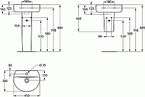Раковина на полупьедестале Ideal Standard Connect 45 E805701 белая купить в интернет-магазине Sanbest