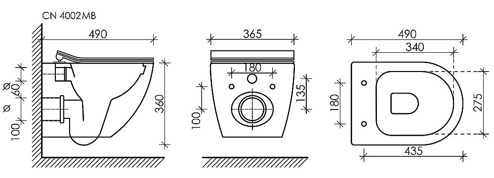 Унитаз подвесной Ceramica Nova Metropol CN4002MB_1001M_1000 черный матовый, безободковый, с крышкой микролифт, с инсталляцией и кнопкой хром матовой купить в интернет-магазине Sanbest