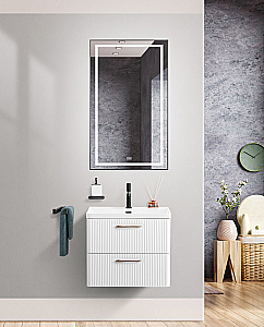 Тумба с раковиной Belbagno DUE 60 ручки в комплекте, белый металлик для ванной в интернет-магазине Sanbest