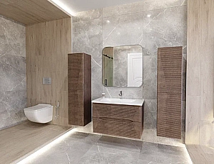 Тумба с раковиной Caprigo Modo-Terza 80 с интегрированной ручкой, скайрос для ванной в интернет-магазине Sanbest