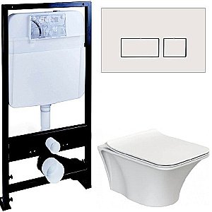 Унитаз Boheme Mirage 965-W с инсталяцией и кнопкой 664-W белый глянцевый/белый, безободковый купить в интернет-магазине Sanbest