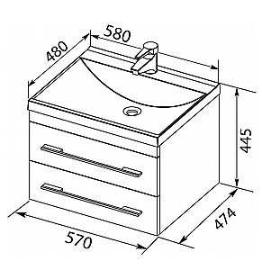 Тумба с раковиной Aquanet Верона 58/Aquanet Нота-58 подвесная 2 ящика белая глянцевая для ванной в интернет-магазине Sanbest