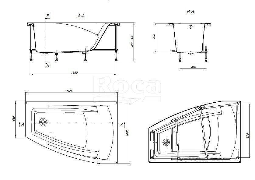 Ванна Roca Hall Angular 150х100 купить в интернет-магазине Sanbest