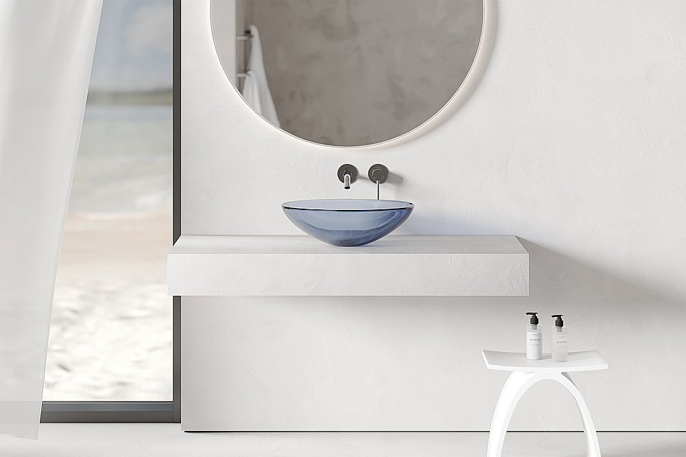 Раковина накладная прозрачная ABBER Kristall AT2802Saphir синяя купить в интернет-магазине Sanbest