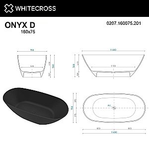 Ванна из искусственного камня WhiteCross Onyx D 160x75 черный матовый купить в интернет-магазине Sanbest
