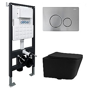 Унитаз подвесной Abber Rechteck AC1201MB-AC0105-AC0121MCH черный матовый, безободковый, с инсталляцией, с крышкой микролифт, с кнопкой хром матовый купить в интернет-магазине Sanbest