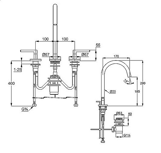 Смеситель для раковины Kludi Nova Fonte Puristic 201433915 черный купить в интернет-магазине сантехники Sanbest