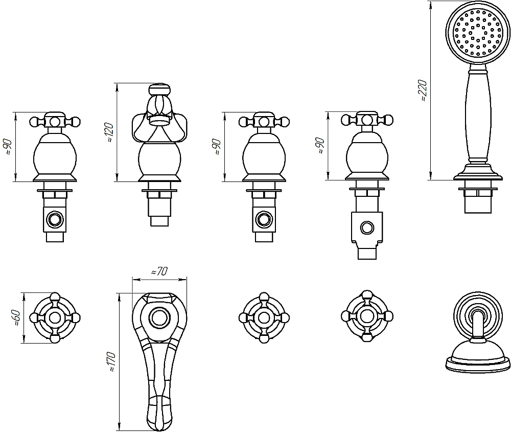Смеситель для ванны Радомир Аладин-5 1-27-4-0-0-609 бронза купить в интернет-магазине сантехники Sanbest