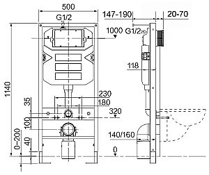 Унитаз подвесной Ceramica Nova Forma CN3009_1001B_1000 безободковый, с крышкой микролифт, с инсталляцией и черной матовой кнопкой купить в интернет-магазине Sanbest