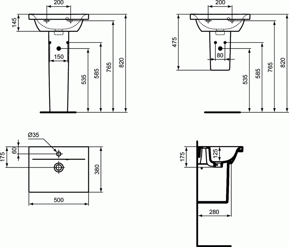 Раковина на пьедестале Ideal Standard Connect Space E136301 купить в интернет-магазине Sanbest