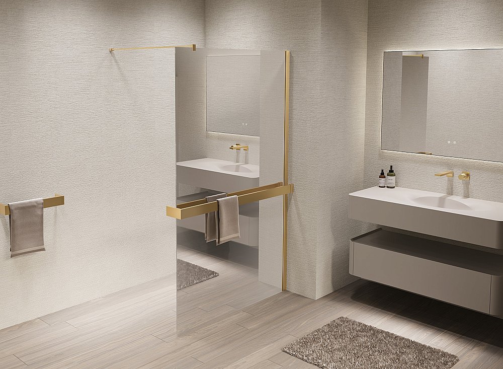 Душевая перегородка Vincea Walk-In VSW-1HR100MRG 100x200 профиль матовый золотой/стекло зеркальное купить в интернет-магазине Sanbest