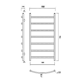 Полотенцесушитель Domoterm Калипсо П7 50x70 черный купить в интернет-магазине сантехники Sanbest