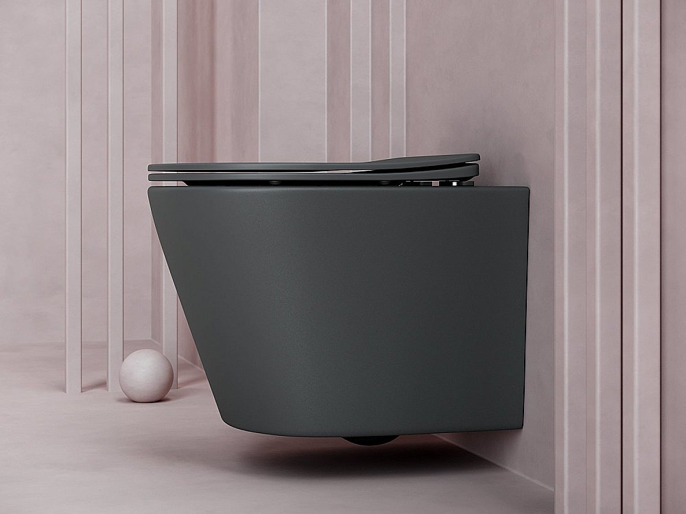 Унитаз подвесной Ceramica Nova Balearica Rimless CN6000MDH безободковый, с крышкой микролифт, темный антрацит матовый купить в интернет-магазине Sanbest